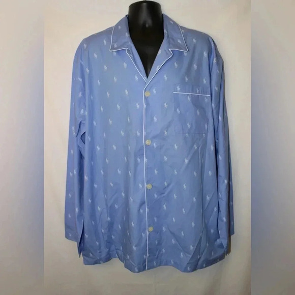 NWT Men’s Polo Ralph Lauren Woven Long Sleeve Pajama Top All Over Graphic 1XT - Picture 4 of 11